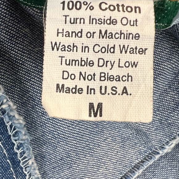 Vintage Green Field Denim Chambray Dress Rhinestones Studs Embroidery Flowers MD - Picture 7 of 8